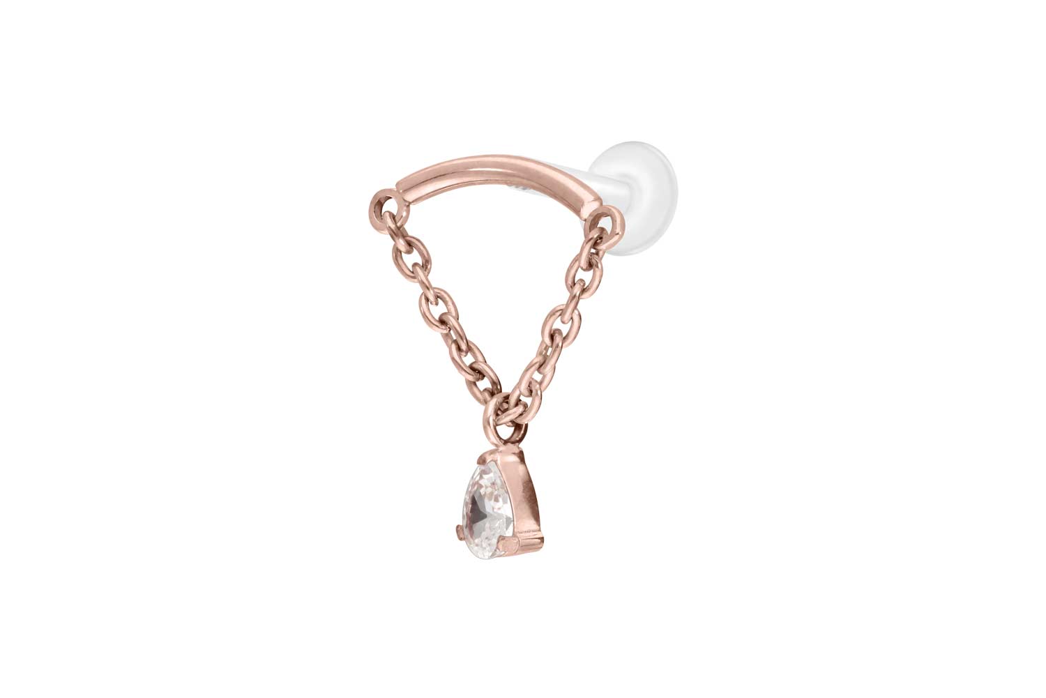 PTFE Labret Piercing mit Innengewinde + Titan-Aufsatz BOGEN + KETTE + KRISTALLTROPFEN